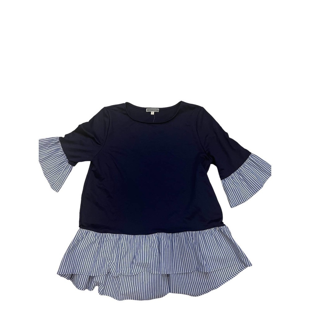 NWT Pleione Blue ruffle 3/4 sleeve top sz‎ Large